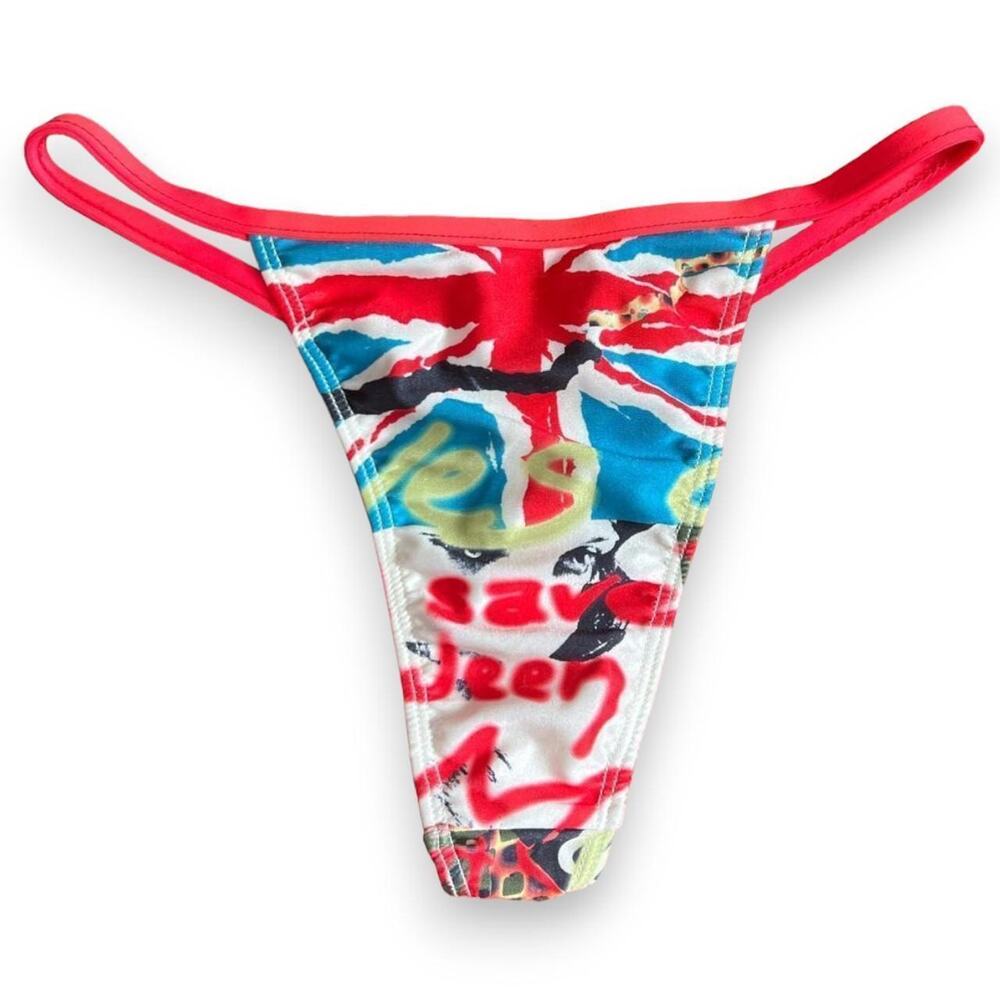 Vintage deadstock abstract graffiti print thong bikini bottoms